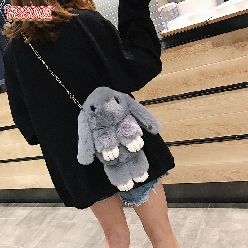 FEEDDI Cute Plush Rabbit Bag Fashion Girl Rabbit Fur Handbag Women s Casual Long Chains Cartoon Bunny Messenger Bag