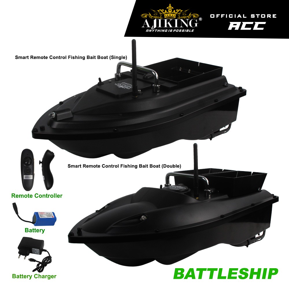 Ajiking Battleship Smart Remote Control Fishing Bait Boat Single / Double  Kapal Pancing