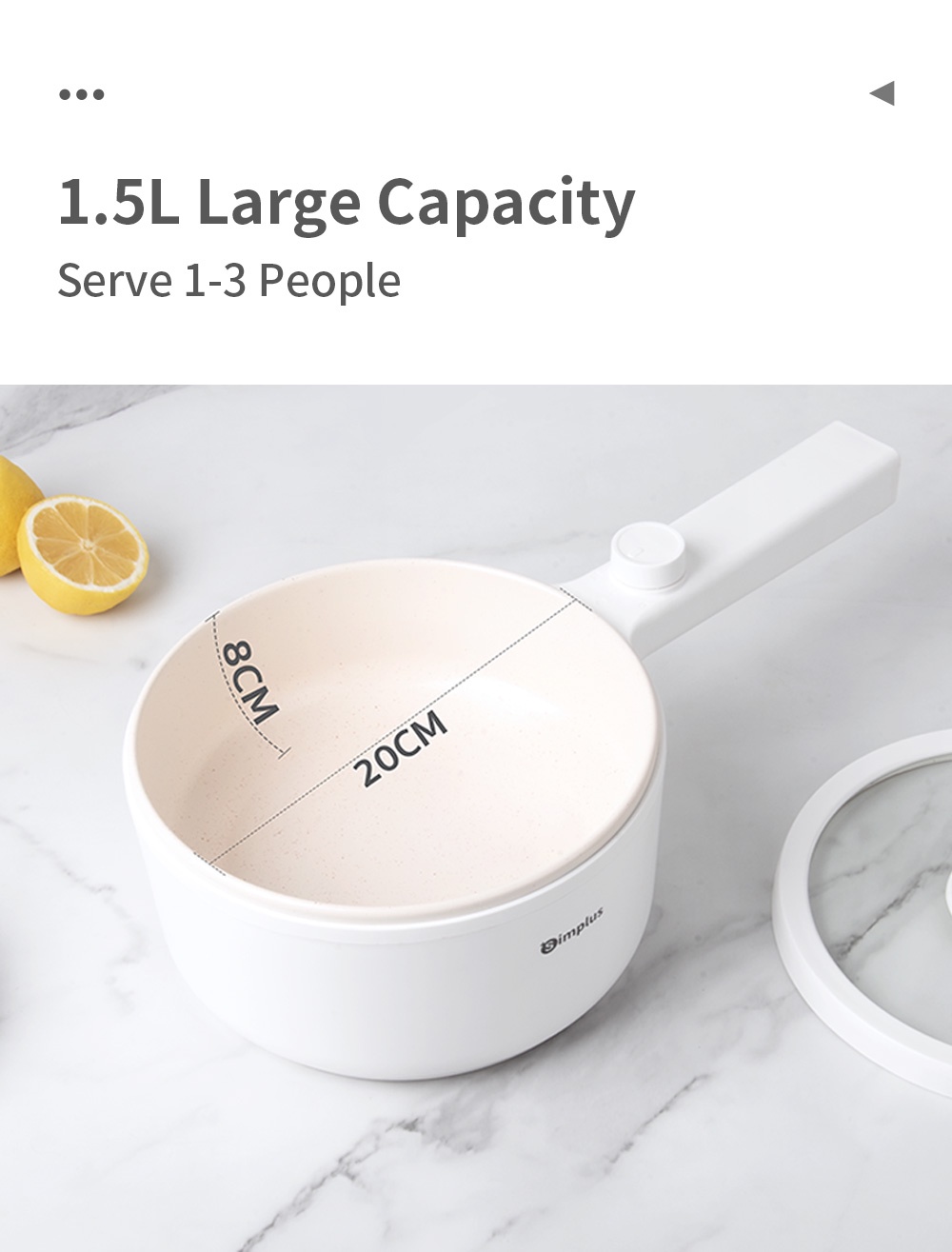 Simplus Electric Multi Cooker With Steamer Non Stick Ceramic Coating 1.5L 2 Temperature 300W