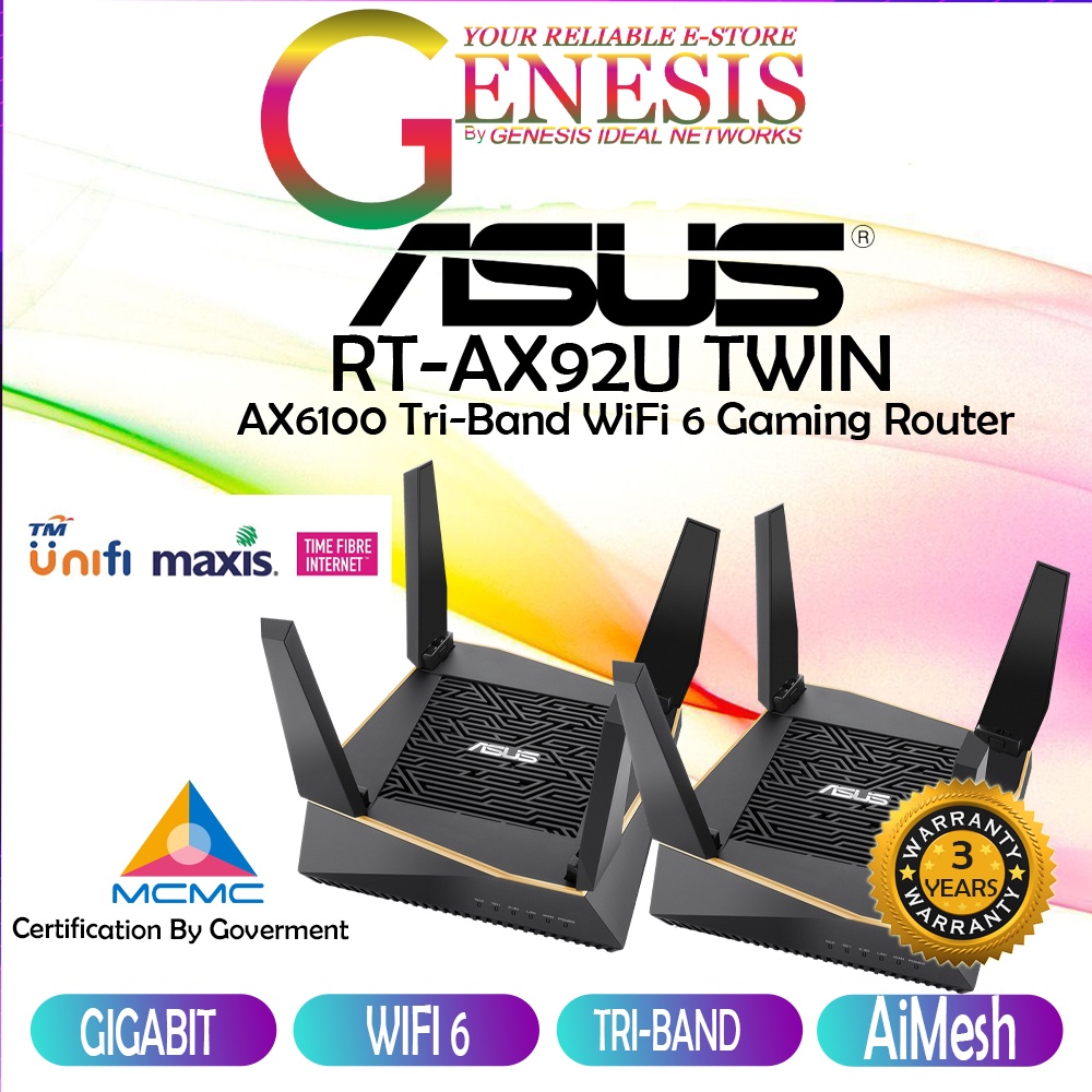 [🔱PERFORMANCE WIFI 6 ROUTER🔱] ASUS RT-AX92U AX6100 MU-MIMO TRI-BAND ...