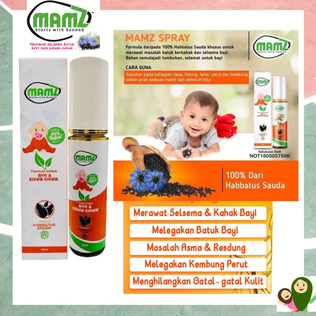 Mamz Spray dan Ceam Baby Habbatus Sauda Penawar Batuk, Kahak