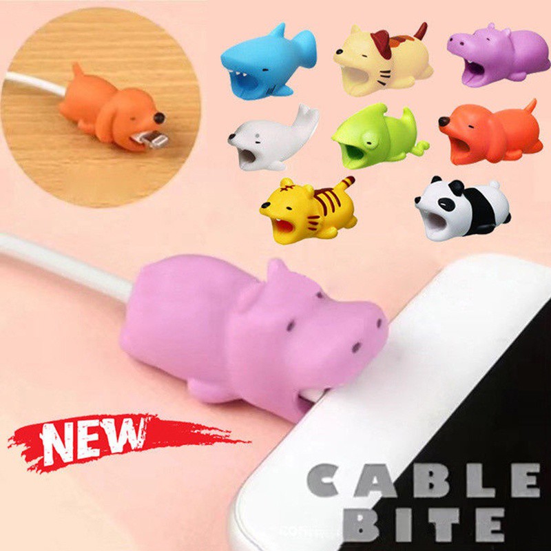 Cute Animal Bite Cable Protector For Iphone Ipad Charger, 10 Pack