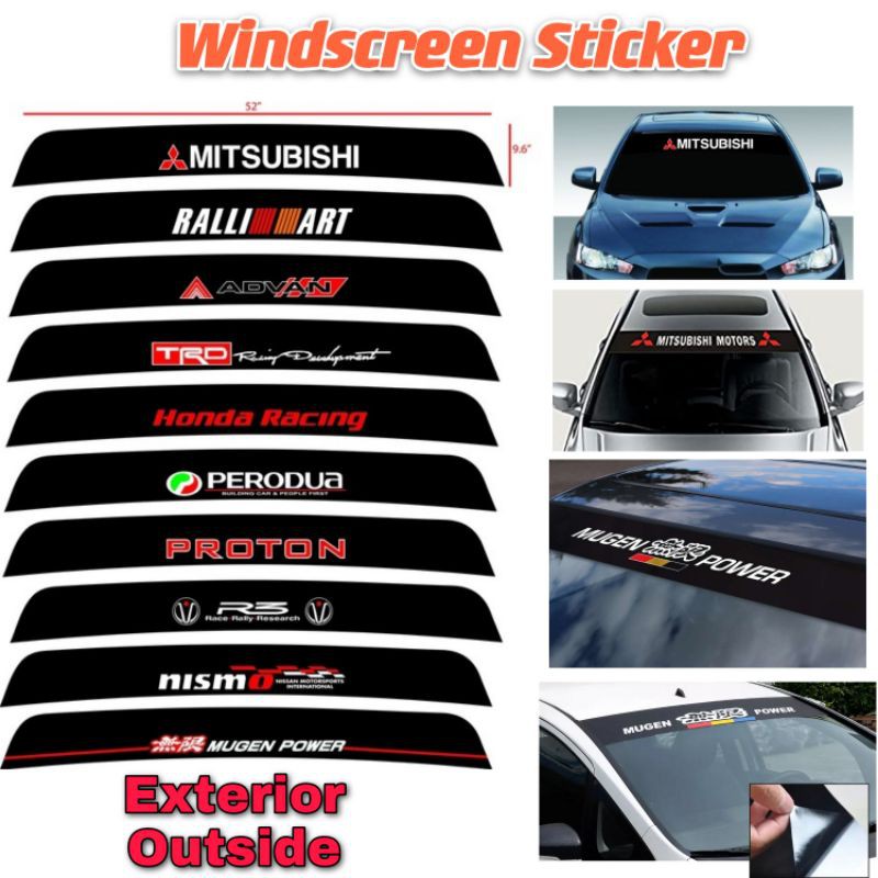 10" Front CAR Windscreen Sticker all Black Windshield Ralliart Exterior