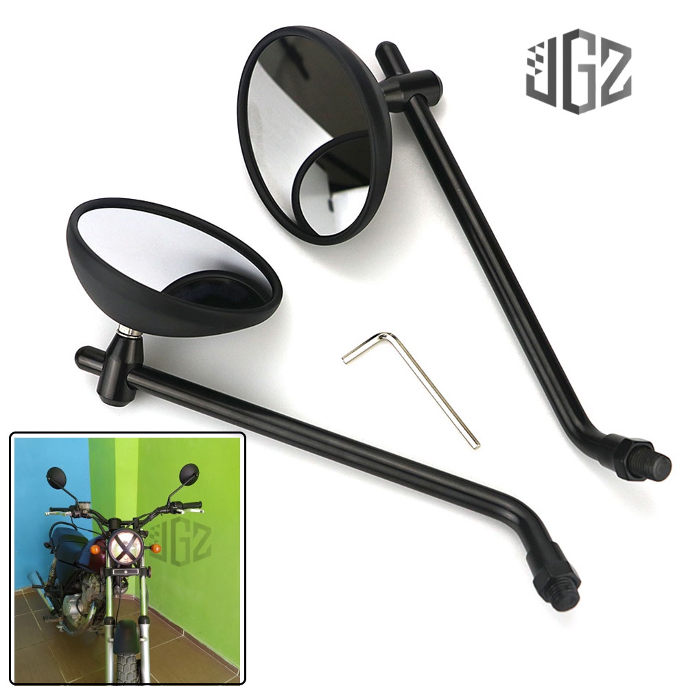 10MM Motorcycle Round Rear View Side Mirrors Adjustable Classic Retro ...