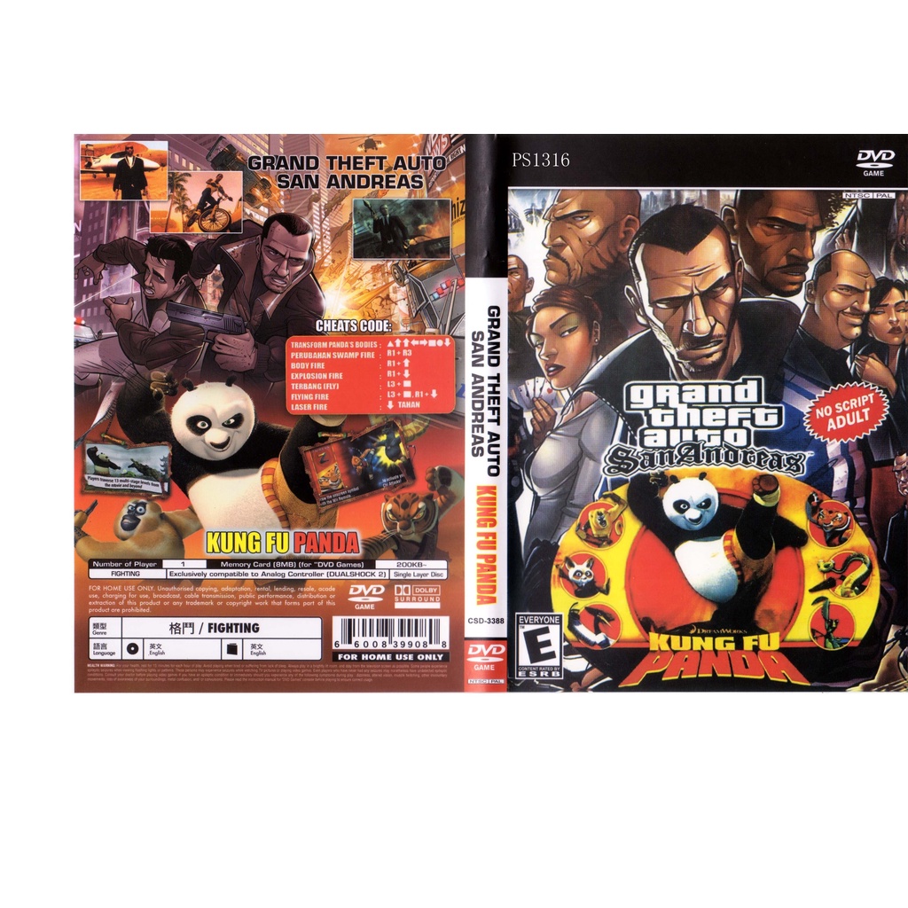 PS2 Grand Theft Auto San Andreas Kungfu Panda (Mods GTA San Andreas) DVD  game Playstation 2