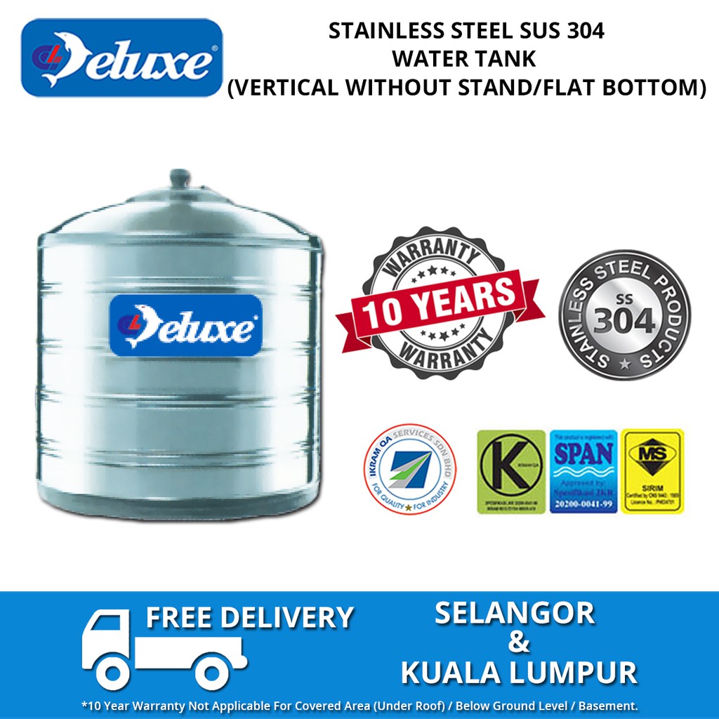 Deluxe Stainless Steel Sus304 Water Tank Tangki Air Vertical Flat Bottom Without Stand 1066