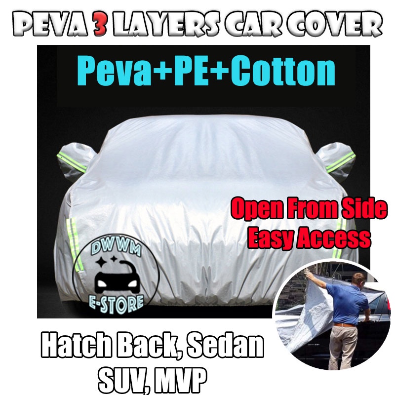PEVA Car Cover 3 Layer Cotton Thick Selimut Kain Penutup Kereta