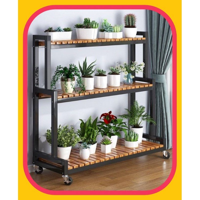 POT RACK 019 WITH WHEELS STEEL FRAME CARBONIZED WOODEN BOARD ADJUSTABLE ...