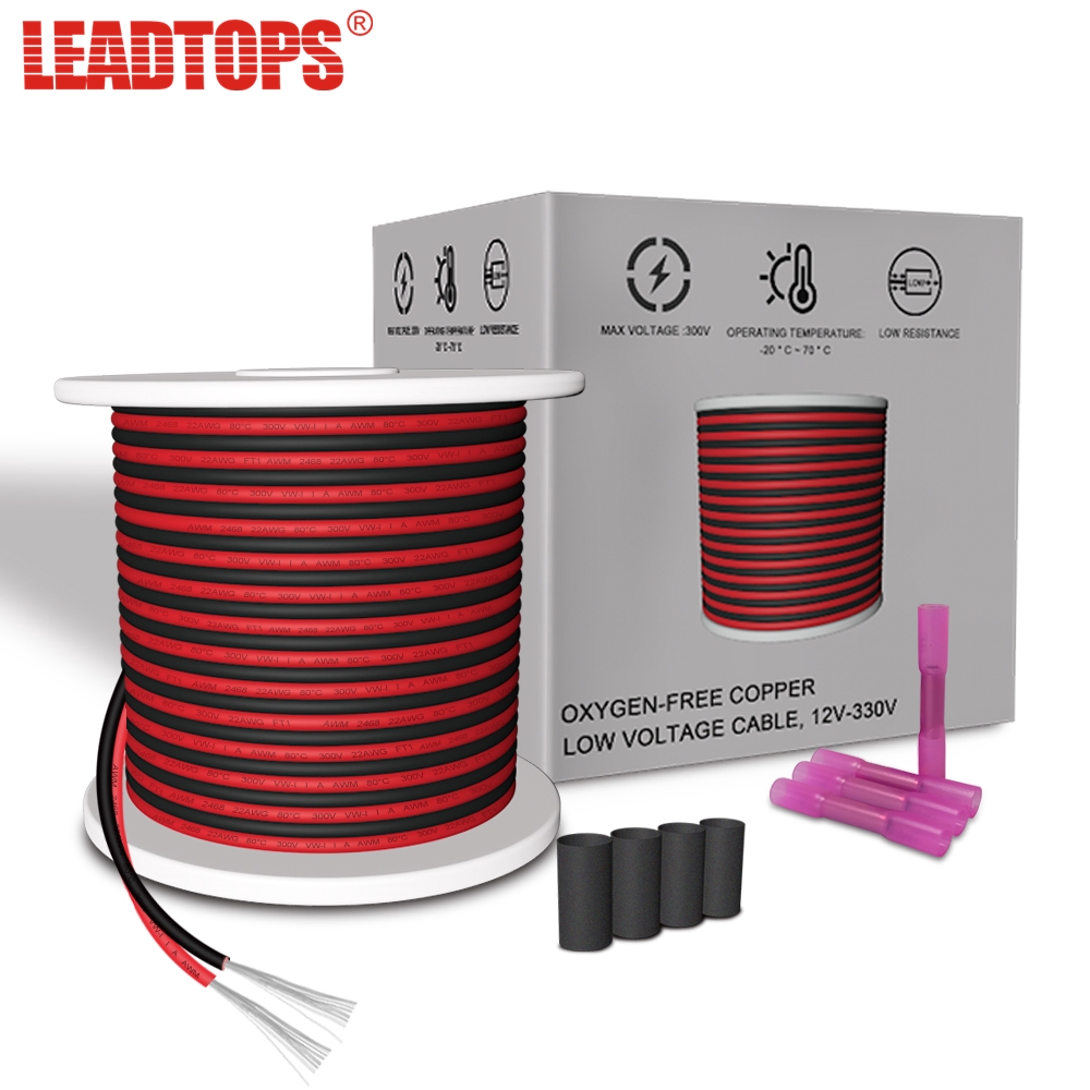 LEADTOPS 2 Pin LED Copper Wire 22AWG DIY Electric Cable 22 Gauge LED