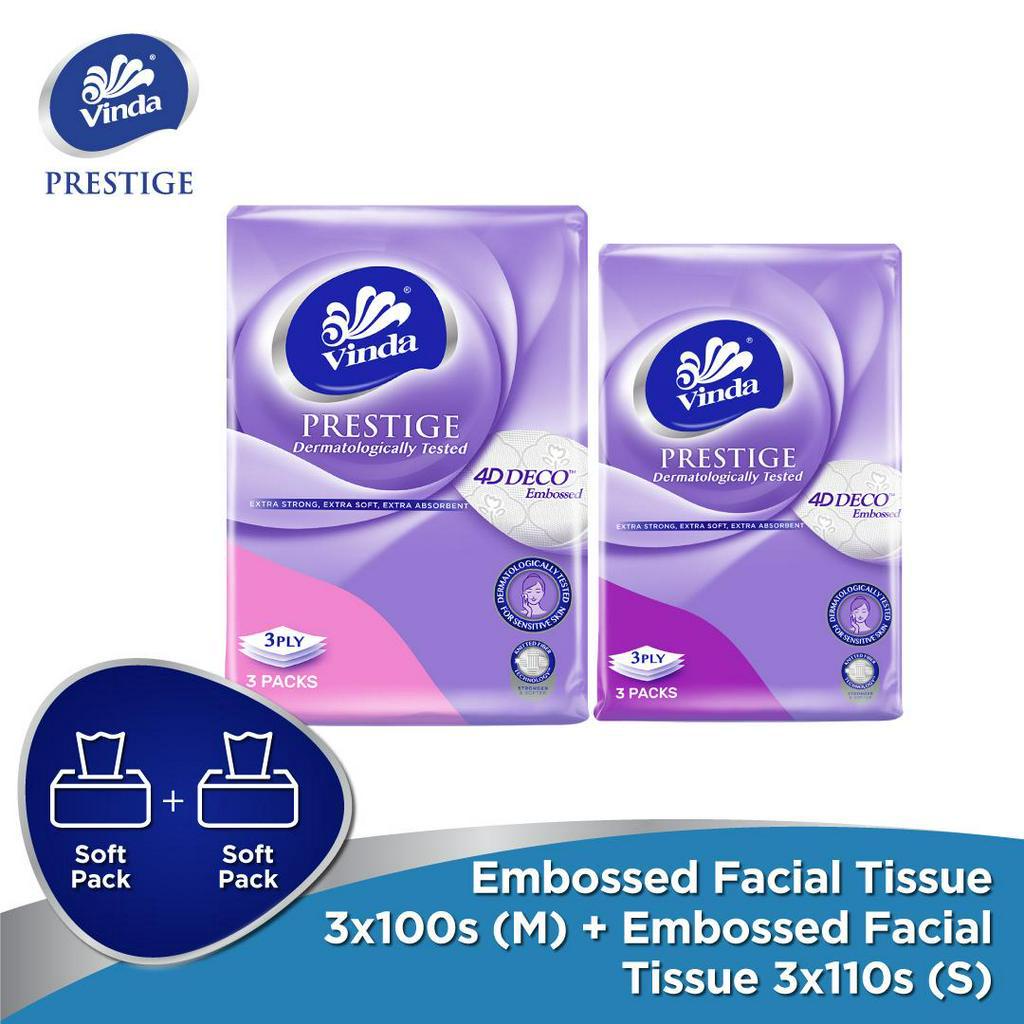 Vinda Prestige 4D Embossed Facial Tissue M Size(3x110s)+Vinda