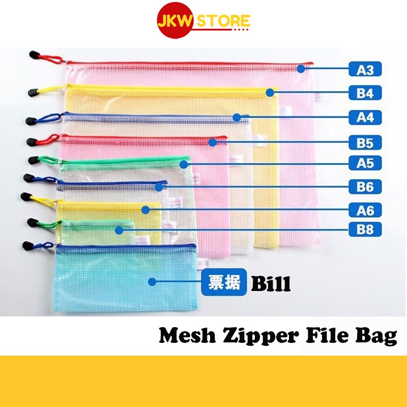 Mesh Zipper Pouch, 6 PCS 3 Sizes, A4 A5 A6 Zipper Bags Clear Zipper Pouch  Small