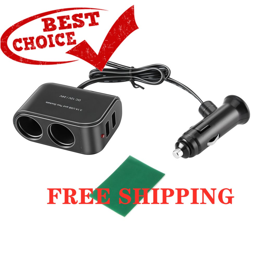 【FREE SHIPPING】[motor]Incar PDA Power Supply 2 USB Ports & 2 Sockets