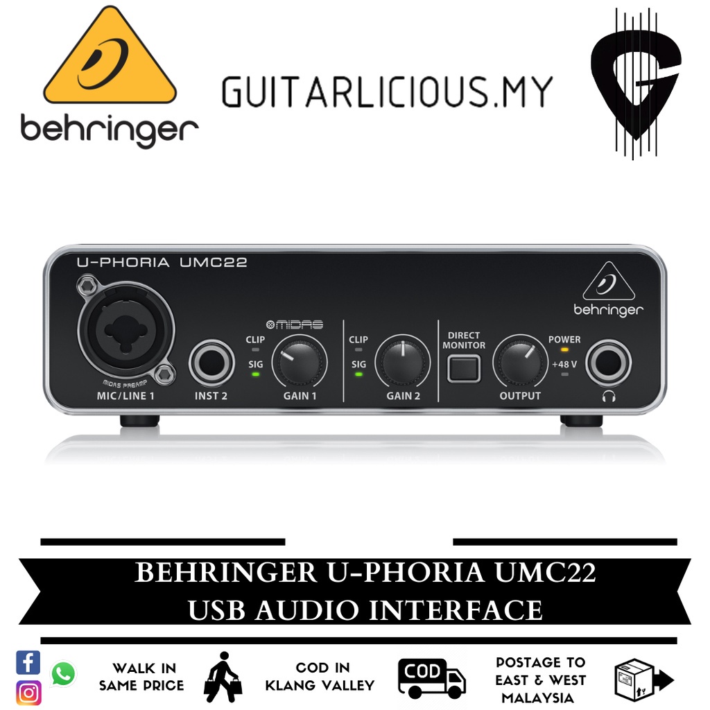 Behringer UPhoria UMC22 Audiophile 2x2 USB Audio Interface with Midas