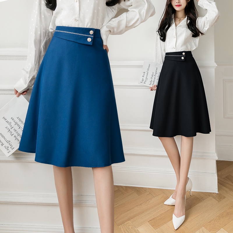 A-Line Skirt Perempuan New Style Thin High Waist Long Knee Length