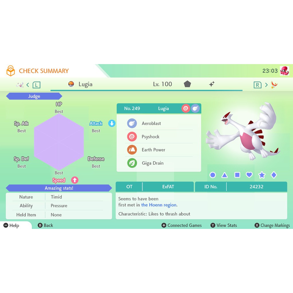 Pokemon Sword and Shield in game Shiny Lugia