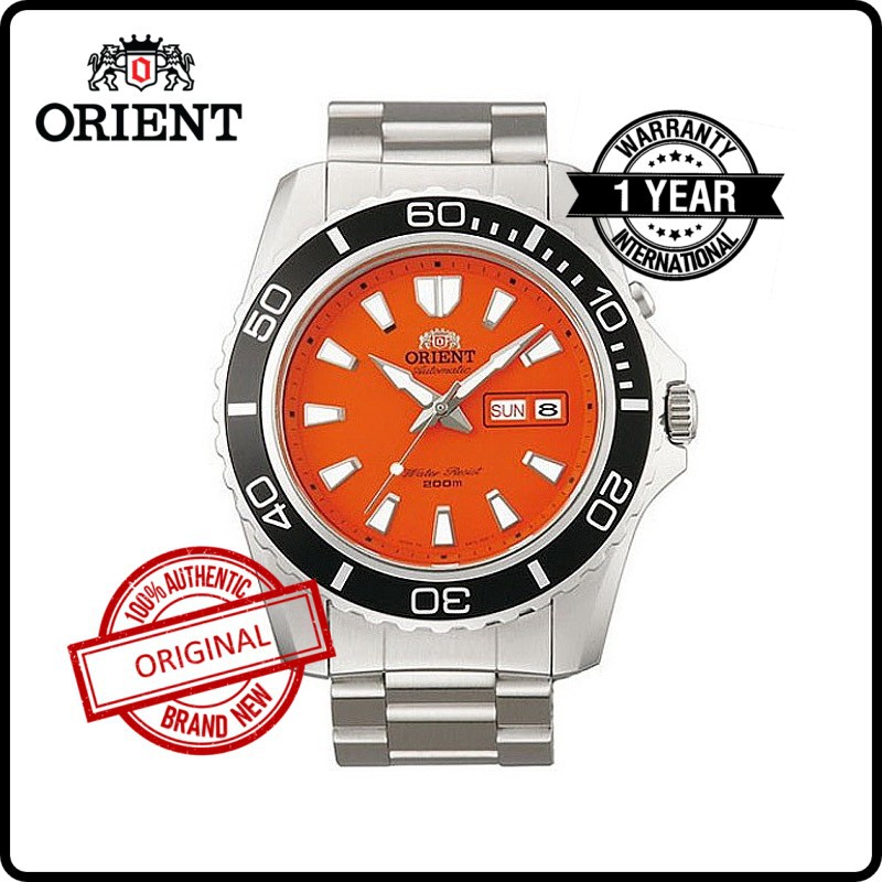 CEM75001M FEM75001M EM75001M ORIENT Men Original Brand New Automatic Diver Orange Dial Stainless Steel Strap Watch