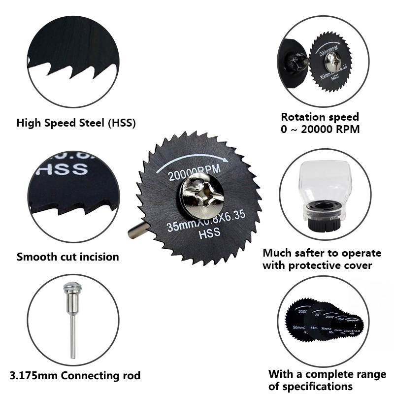 7-Piece Mini Rotary Cutter Saw Blade Set - HSS Circular Blades For DIY & Craft