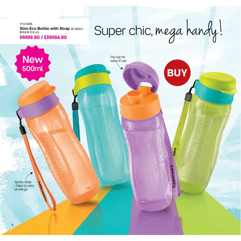 Tupperware Slim Eco Bottle With Strap 500ml Dwicolour Botol Air Bpa Free Shopee Malaysia