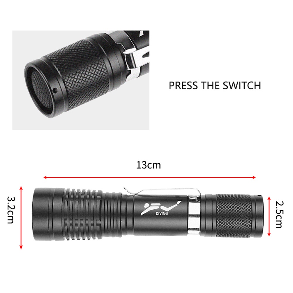 Puteer D135 Diving Mini Torchlight Waterproof Flashlight for Diving ...