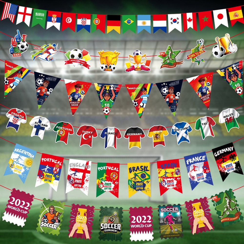 2022 Qatar World Cup Party Paper Banner Football Party Jersey Flag