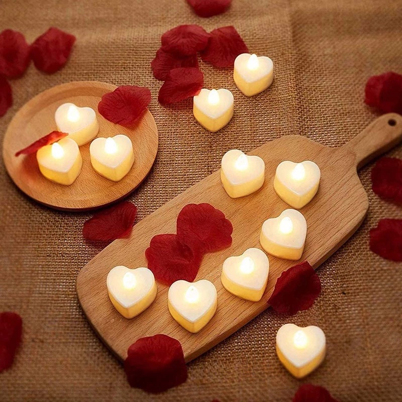 10pcs Love Heart Shaped Flameless LED Tealight Tea Candles Wedding Light Romantic Candles Lights