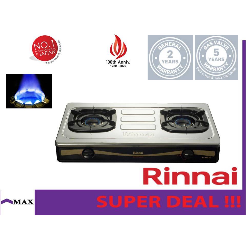 RINNAI RI-602DI Inner Burner Gas Stove 2 Burners Table Top Gas Hob ...