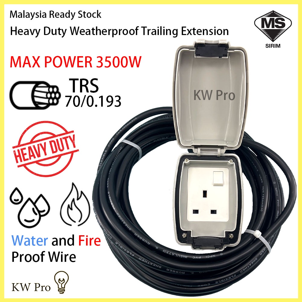 3500Watt HEAVY DUTY TRAILING EXTENSION SOCKET PLUG TRS Cable (Pure full ...