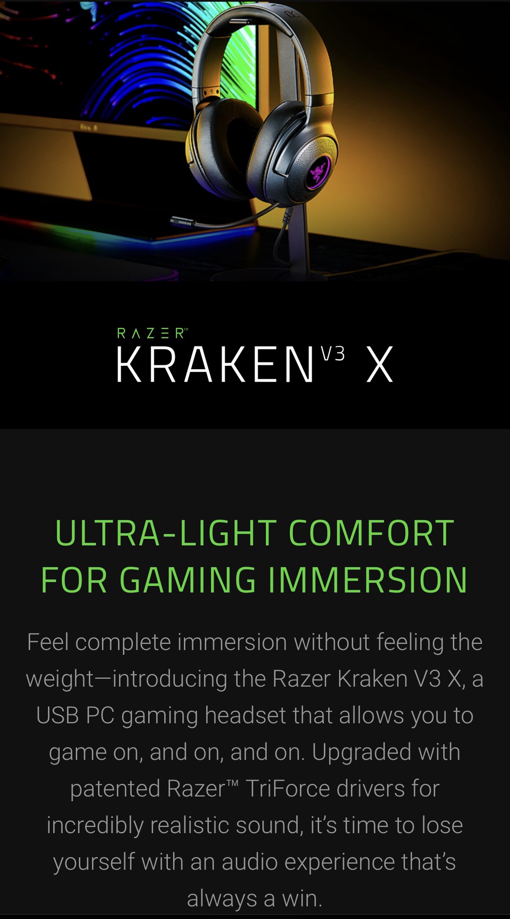 Razer Kraken V3 X - Wired USB Gaming Headset