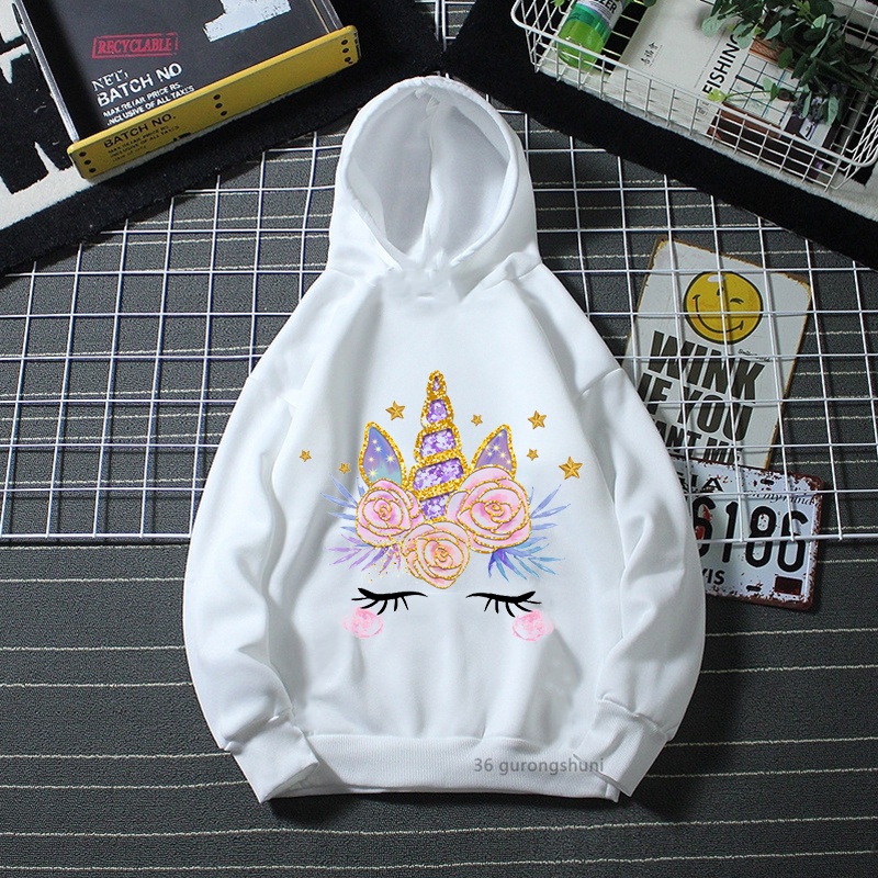 Kawaii girls hoodies funny unicorn cartoon print kids winter plush sweatshirt Harajuku girls white pink hoodies tops Shopee Malaysia