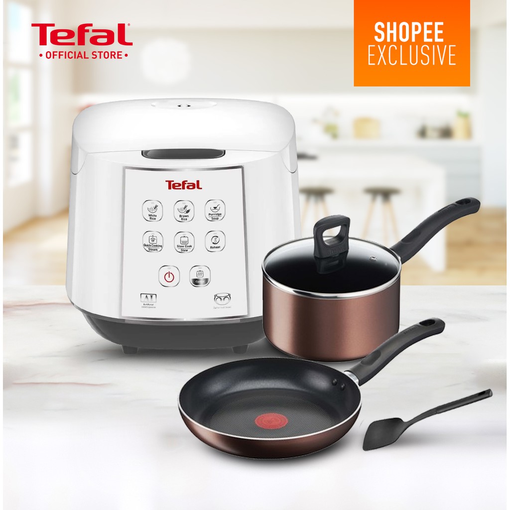 Tefal Fuzzy Logic Rice cooker 1.8L (10 Cups) + Day By Day 4 Pcs Set (FP + SCP + Small Spatula