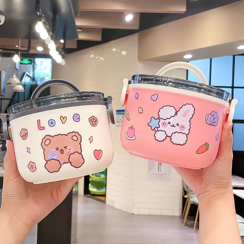 Double Layer Bento Lunch Box 1L/2L Portable Stainless Steel Round Meal
