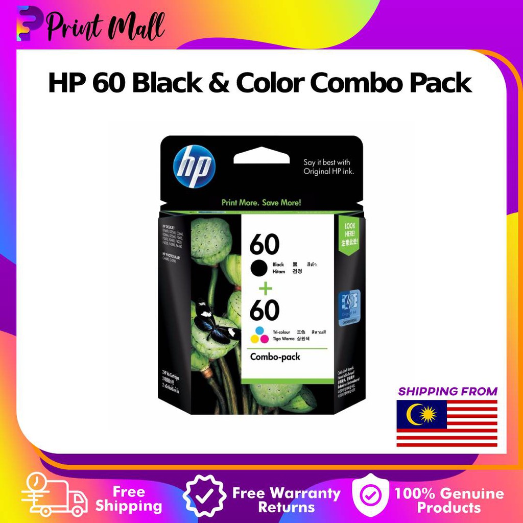 HP 60 Black & Color Combo Pack Original Ink Cartridges (CN067AA) , For ...