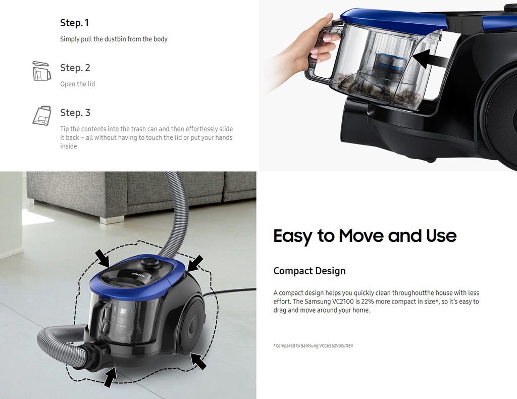 Samsung Canister Bagless Vacuum Cleaner 1800W VC18M2120SB/ME