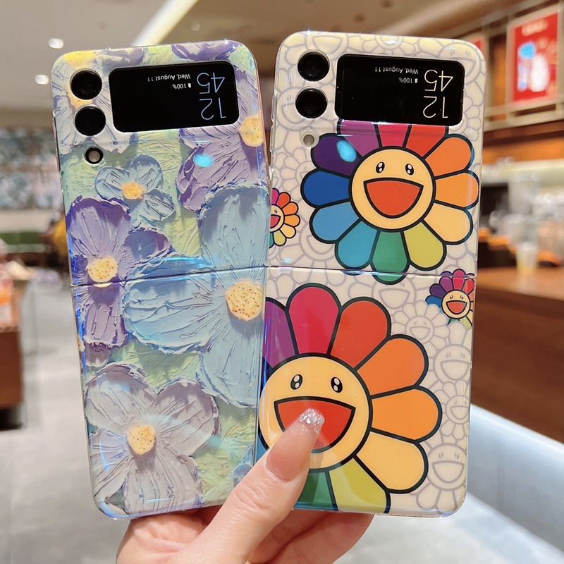 Art Oil Painting Cute Flower Phone Case For Samsung Galaxy Z Flip 3 4 Cover  Fashion Floral Protective Cases For Z Flip3 Flip4 5G