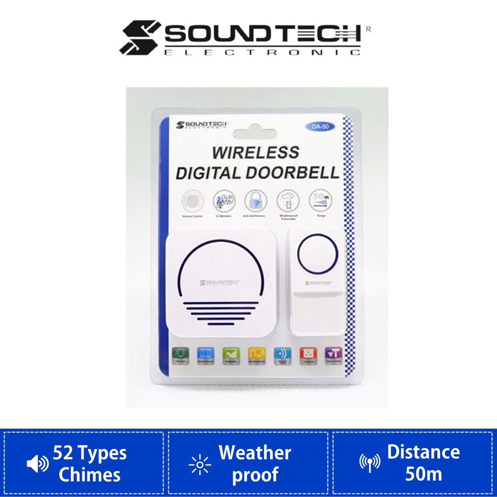 Soundteoh Wireless Digital Doorbell DA50 Door Bell Door Alarm