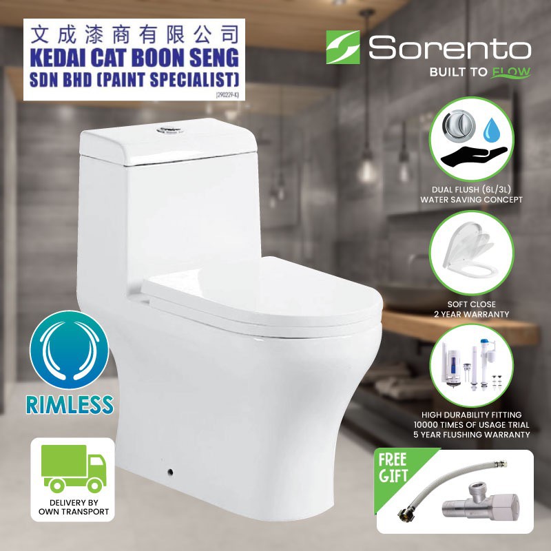 SORENTO One Piece Rimless Water Closet Bathroom Toilet Bowl Bilik Air ...