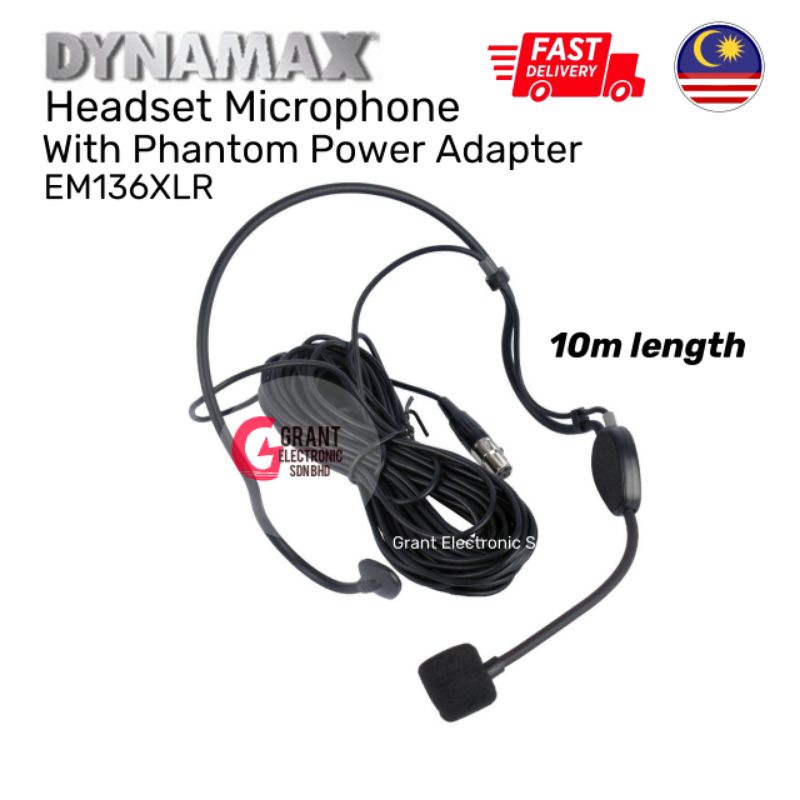 DYNAMAX EM136XLR Headset Microphone with Phantom Power Adaptor