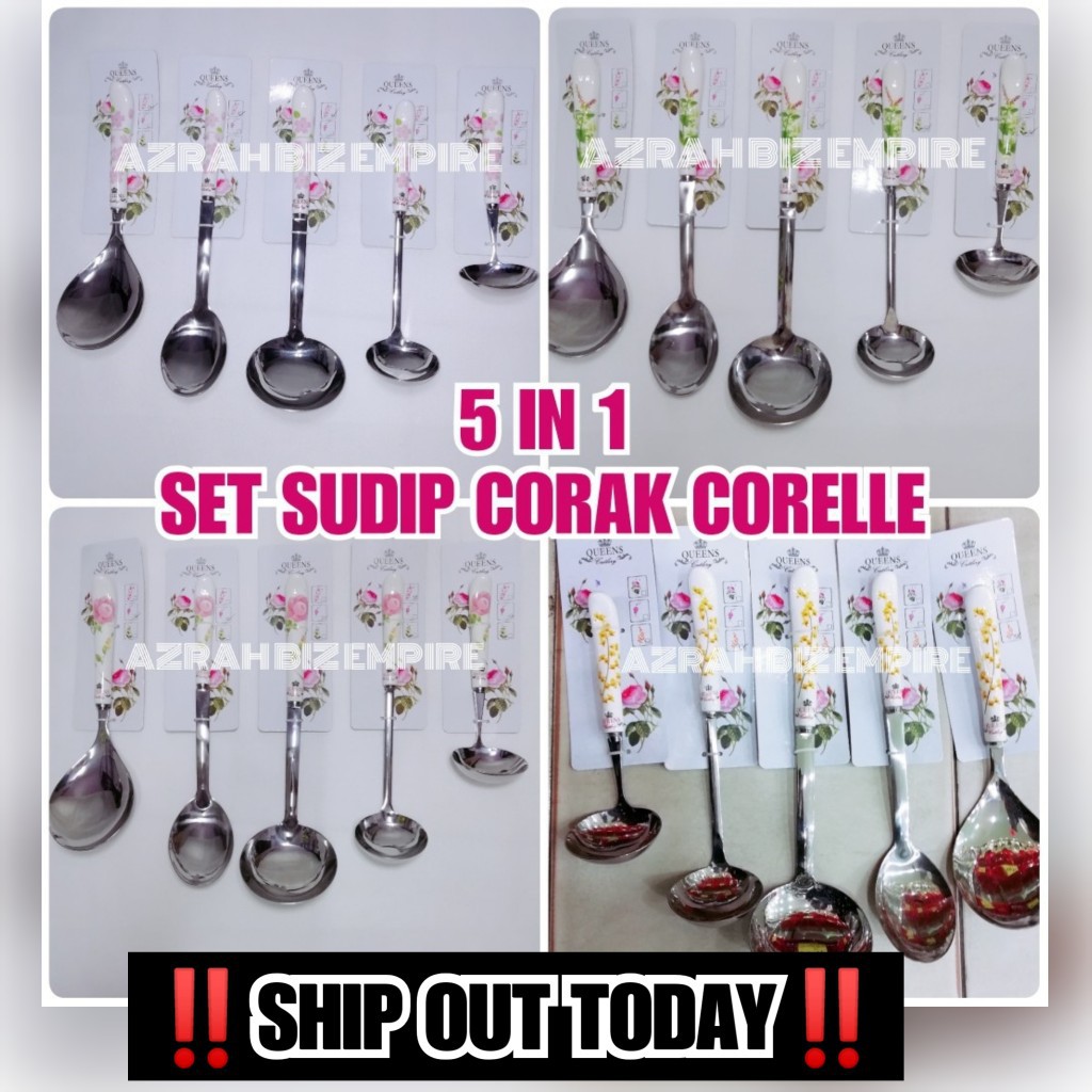 HOT! 5 IN 1 QUEENS CUTLERY CORELLE INSPIRED /SET SUDU SENDUK SUDIP LAUK ...