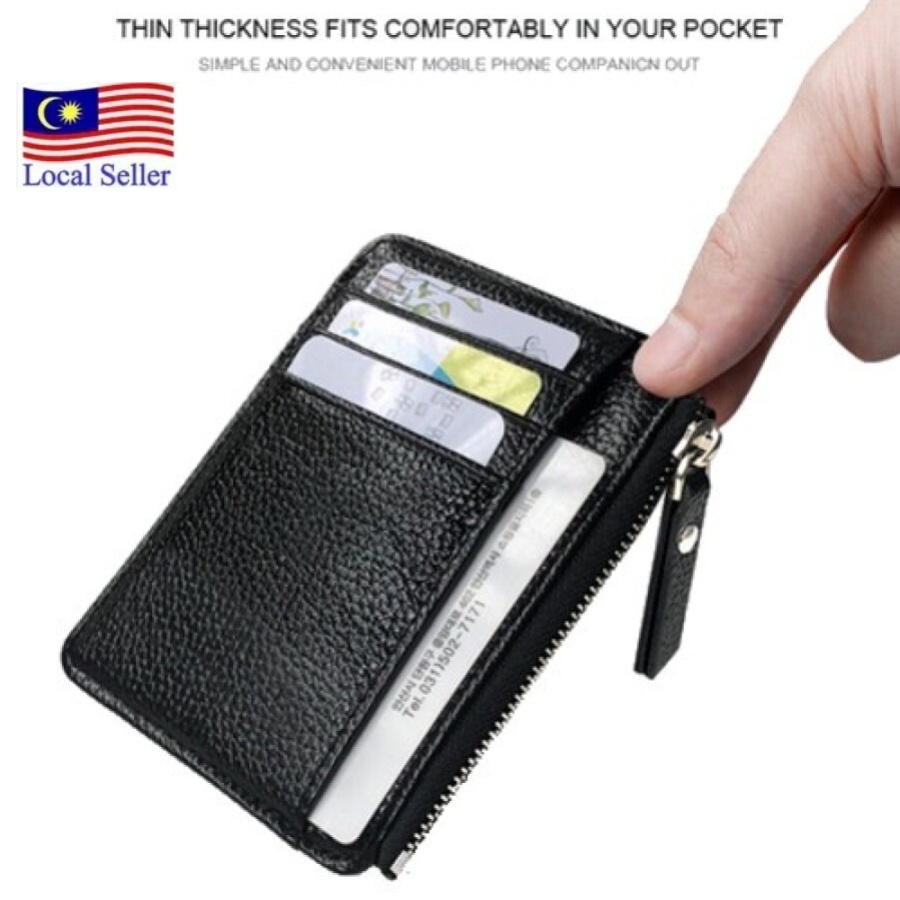 Unisex Slim PU Leather Card Holder Zipper Wallet Purse PU Fashion Kad ...