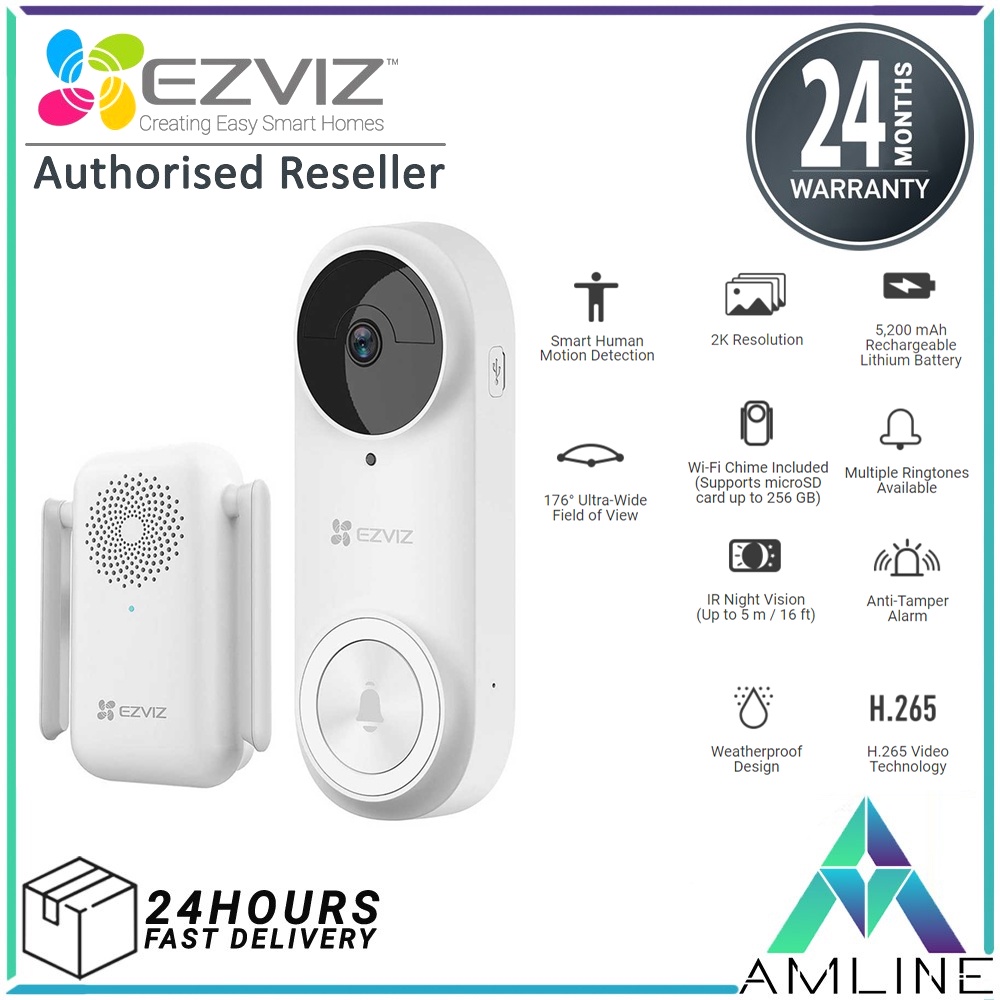 EZVIZ DB2 Wireless Battery Powered Video Doorbell Kit With Chime 3MP ...