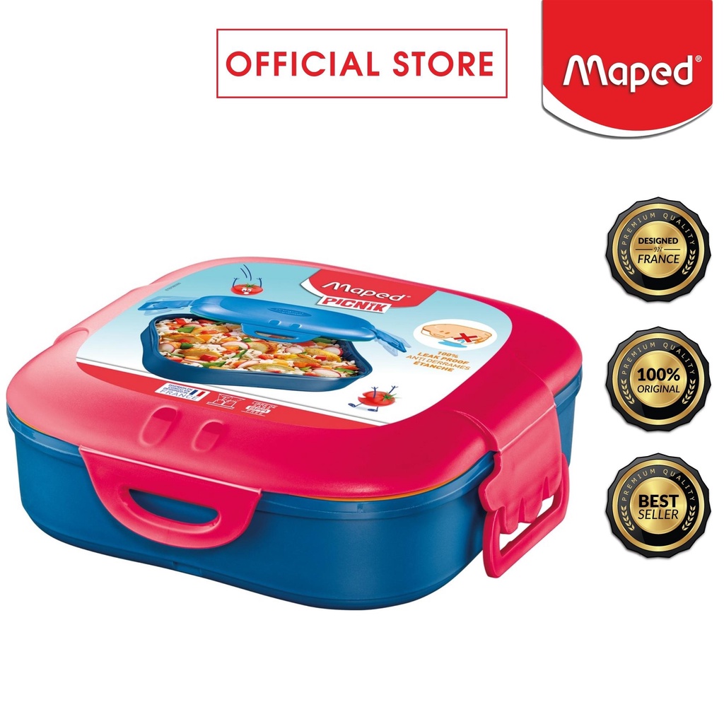 Maped Picnik Concept Kids - Set Couverts 3 Pièces Acier Inoxydable + Étui Tissu Bleu, Fourchette, Couteau, Cuillère Pour Enfants