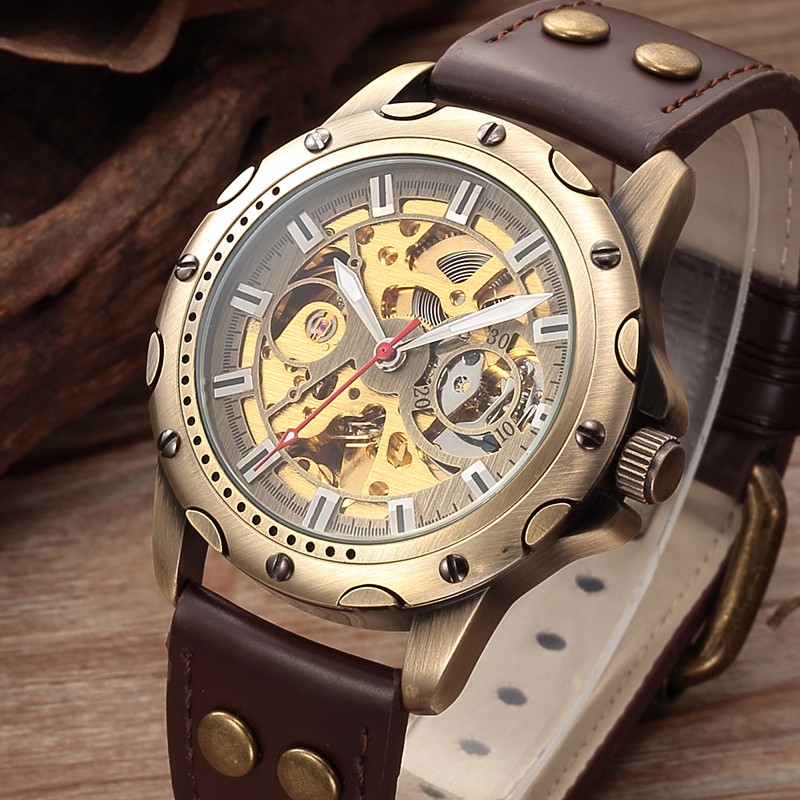 Shenhua 2018 New Retro Bronze Skeleton Men Self Wind Automatic