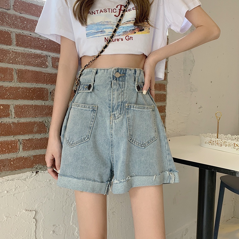 Summer Retro High Waist Short Pants For Women's Korean Plus Size