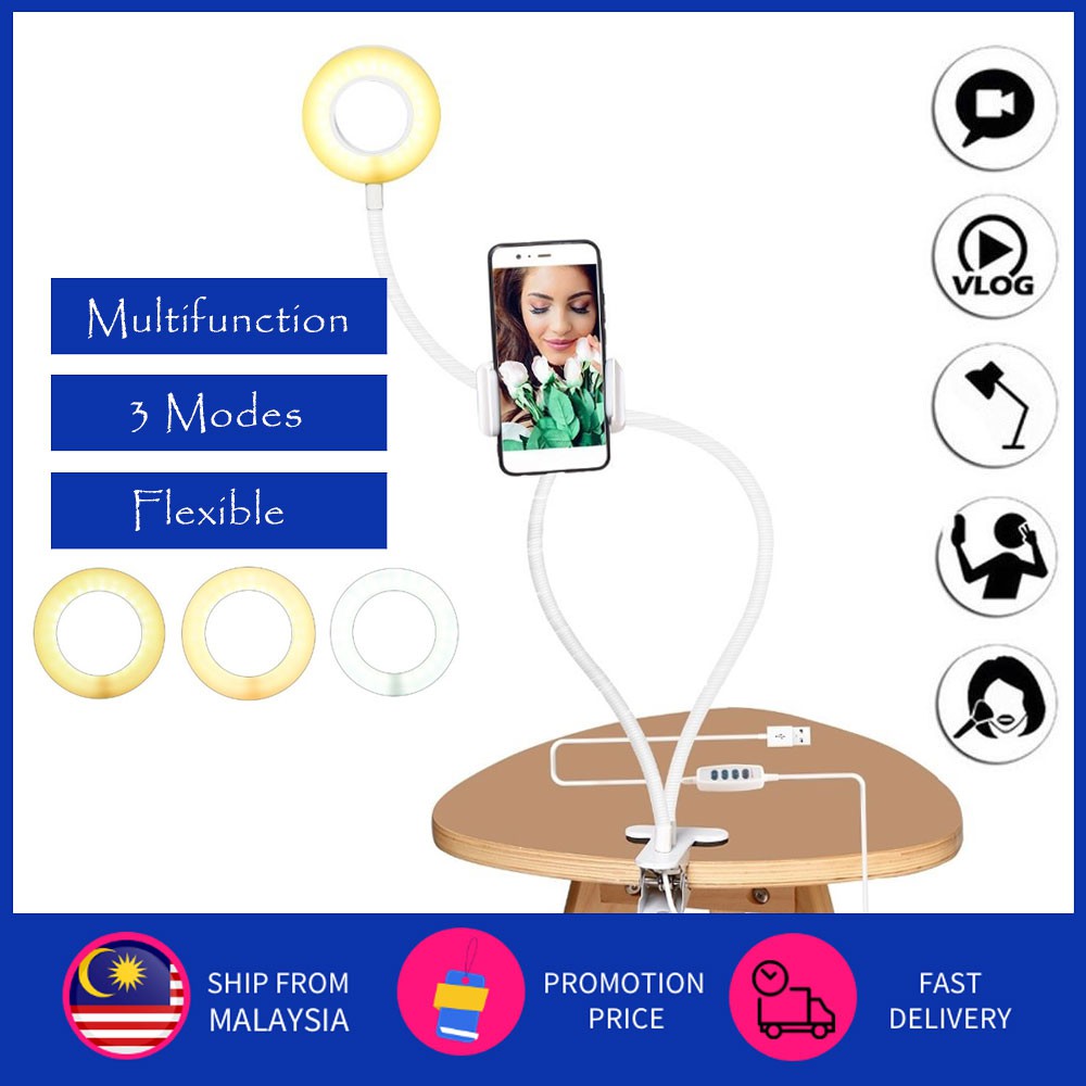 LED Ring Light Phone Holder with Bluetooth, USB Selfie Ring