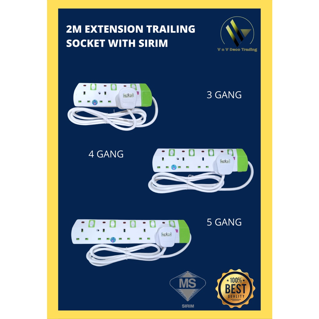 2M Extension Trailing socket with Sirim | Shopee Malaysia