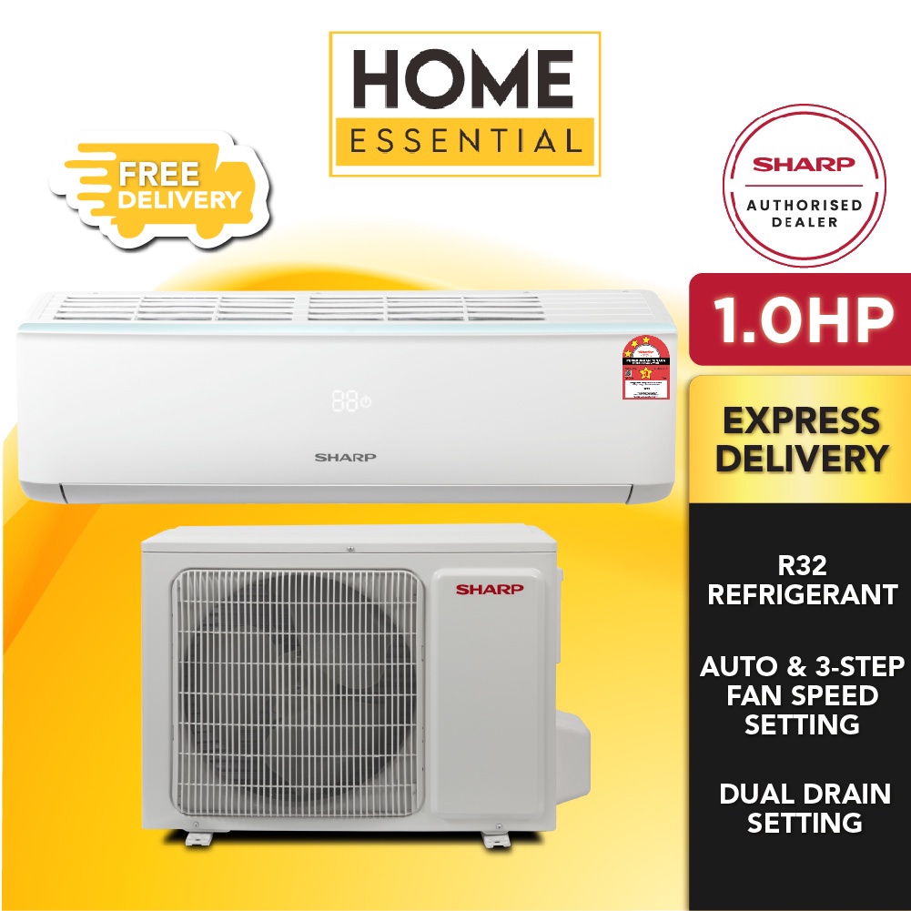 Sharp 1.0HP R32 Air Conditioner Turbo Dual Drain Setting with LCD ...