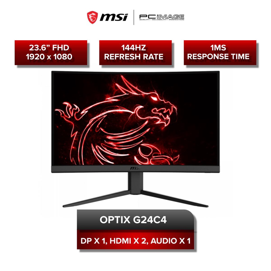 MSI OPTIX G24C4 1MS 144Hz FHD Curved LED 24" VA Gaming Monitor | Shopee ...