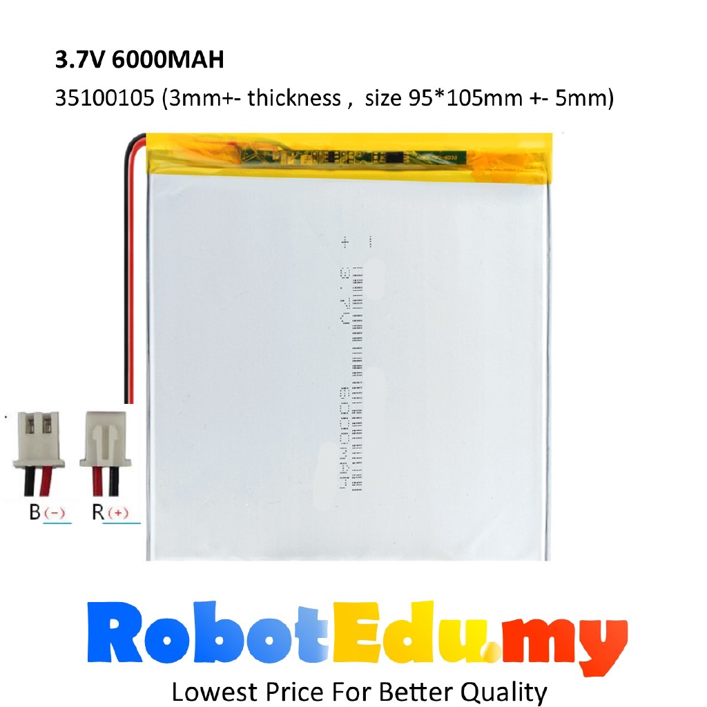 Ready Stock - 3.7V 6000mAh 0.5c 35100105 30100100 Rechargeable LiPo Li-Po Battery Bluetooth Drone MP3 Car Camera GPS