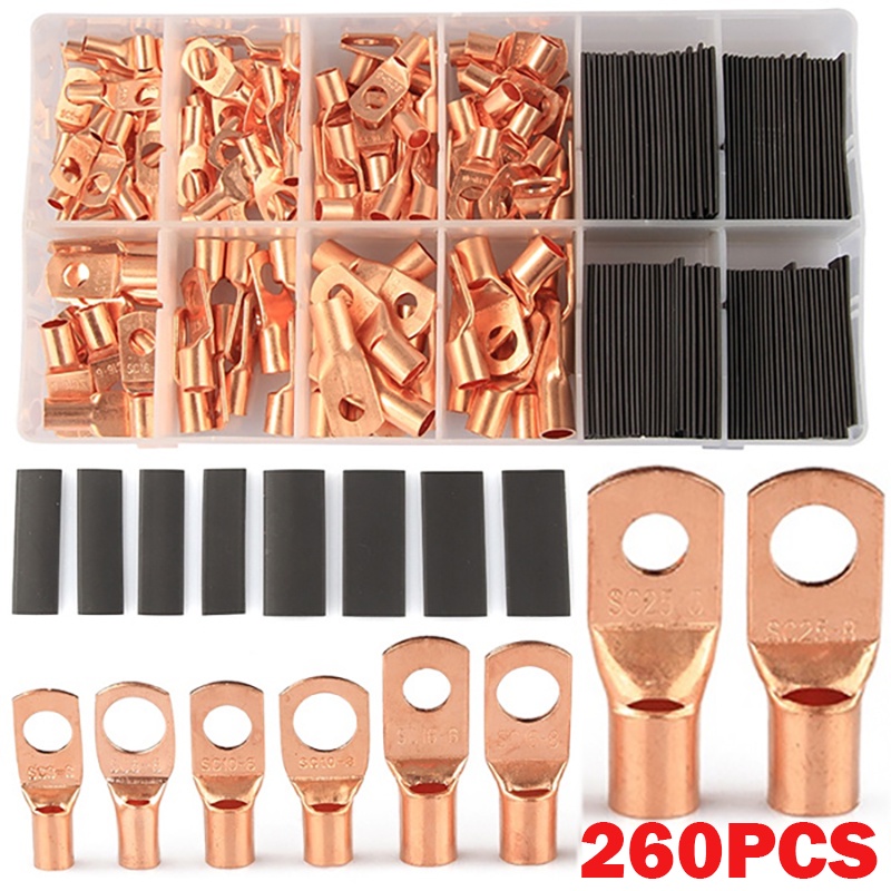 260Pcs Copper SC6-25 Wire Lug Connector Ring Connectors Bare Cable ...