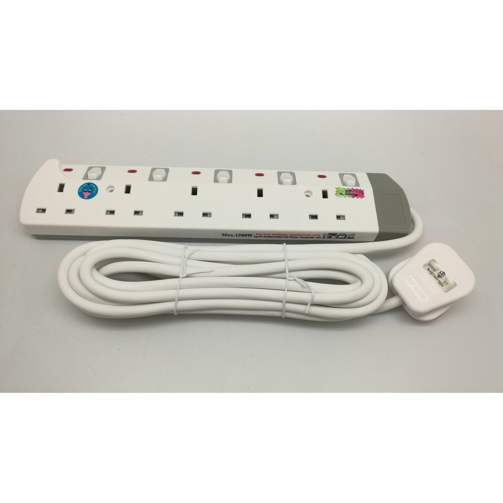 STS ST-555W 5 Gang Extension Socket - 5 Meter Cable | Shopee Malaysia